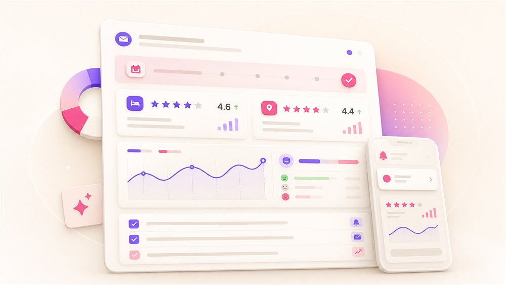 Mockup dziennego dashboardu opinii gości w Monitorze opinii
