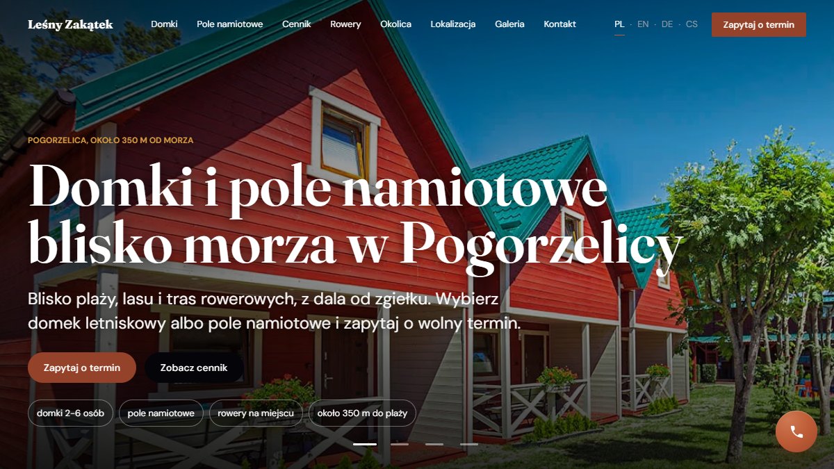 Podgląd strony lesny-zakatek.com: domki i pole namiotowe w Pogorzelicy.